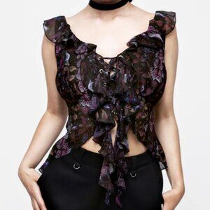 Disturbia Foxglove Chiffon Ruffle Top - US 4/UK 8
